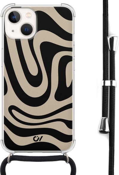 Casevibes - Telefoonhoesje met koord - Geschikt voor Apple iPhone 13 - Abstract Black Waves - Zwart -