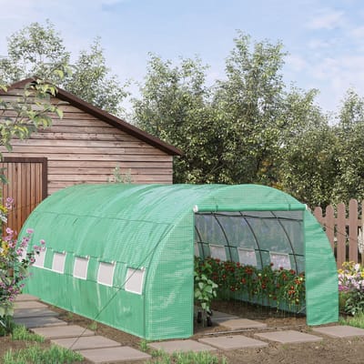 MODFU - Tunnelkas - Met UV-Bescherming En 12 Ramen - Voor Tuin - Staal - Groen - 597 X 300 X 200 Cm