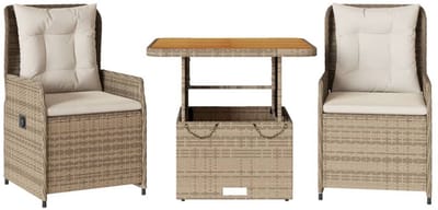 Balkonset 2 personen - Tuinset - Bistroset - Beige en crème - Weerbestendig - 3 delig - Tuintafel en 2 stoelen - 2 personen - Poly rattan