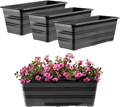 KADAX Set bloembak, 3 x 40 cm, antraciet, balkonpot van kunststof, weerbestendige plantenbak, bloempot, balustrade voor bloemen