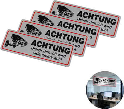 Bewaking Borden - Camerabewaking Stickers - Perceel Beveiligen - Weerbestendig Metaal - 12x4 cm - Meerkleurig