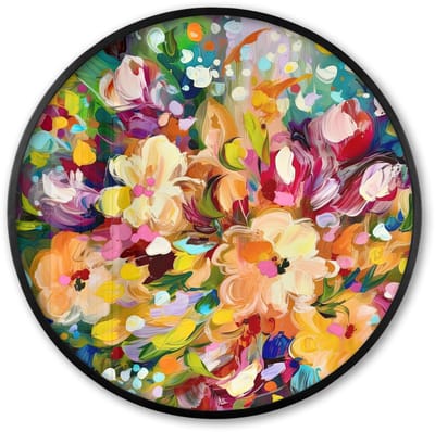 Poster in lijst Rond - Fotolijst 60x60 cm - Posters - Schilderij - Olieverf - Bloemen - Regenboog - Ronde posterlijst zwart - Decoratie - Wanddecoratie woonkamer - Muurdecoratie slaapkamer