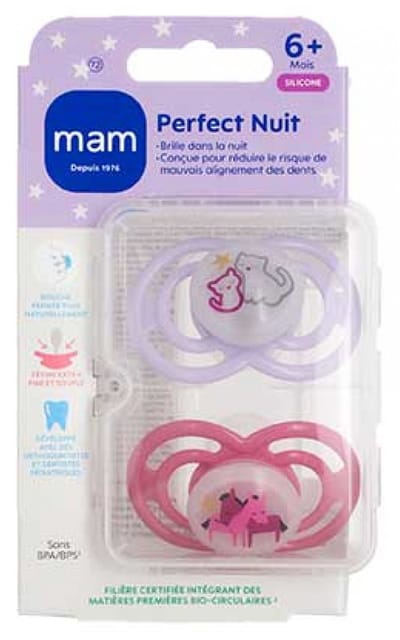 MAM 2 Perfect Nacht Fopspenen 6 Maanden en + (Modellen : Katten en paarden)