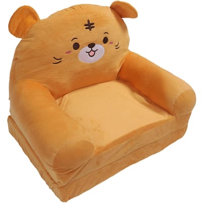 Canapé Pliant pour Enfants Tissu Peluche Éponge Motif Dessin Animé Canapé à Bascule pour Tout-Petits pour Repos Lecture Deux Couches beige