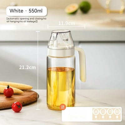 Automatisch Openen En Sluiten Glazen Oliepot Keukengereedschap Morsbestendige Oliefles Glazen Oliefles Sojasaus- En Azijnfles white