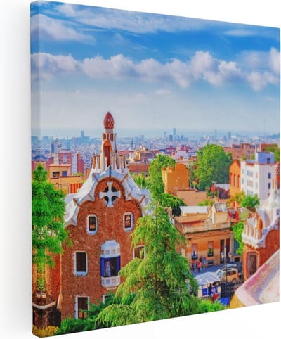 Artaza Canvas Schilderij Park Güell - 30x30 cm - Klein - Wanddecoratie Barcelona - Muurdecoratie Architectuur - Kamer Accessoires Stadsgezicht