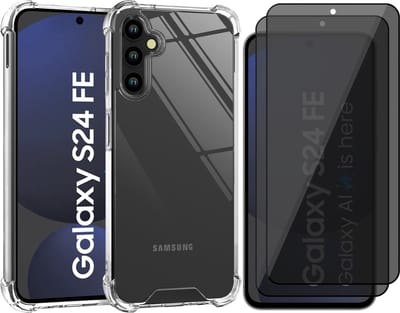 Hoesje geschikt voor Samsung Galaxy S24 FE - 2x Privacy Screenprotector Volledig Dekkend Glas - Shockproof Transparant
