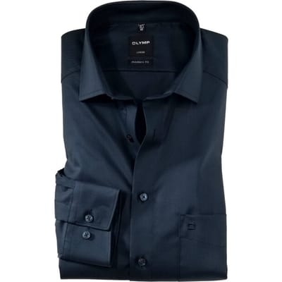 OLYMP Luxor modern fit overhemd - nachtblauw twill - Strijkvrij - Boordmaat: 39