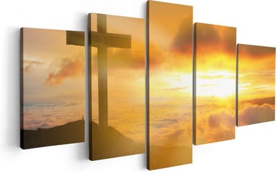 Artaza Canvas Schilderij Vijfluik Kruis van Jezus Christus bij Zonsondergang - 100x50 - Foto Op Canvas - Canvas Print
