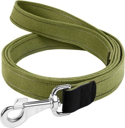 WAUDOG Canvas Hondenlijn / Hondenriem - Katoen - Waterafstotende coating - Legergroen - Reflecterend - Breedte: 3,5 cm - Lengte: 150 cm - Geschikt voor grote tot hele grote honden