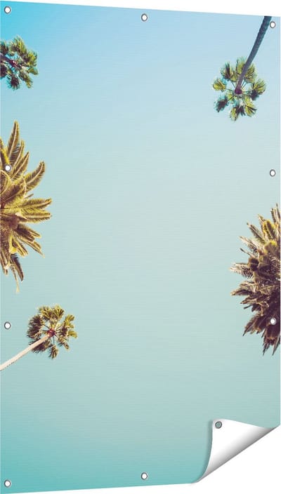 Gards Tuinposter Palmbomen met Bladeren in de Lucht - 80x120 cm - Tuindoek - Tuindecoratie - Wanddecoratie buiten - Tuinschilderij