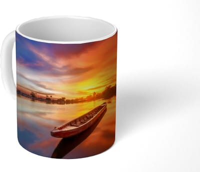 Mok - Koffiemok - Boot - Water - Zonsondergang - Oranje - Water - Mokken - 350 ML - Beker - Koffiemokken - Theemok