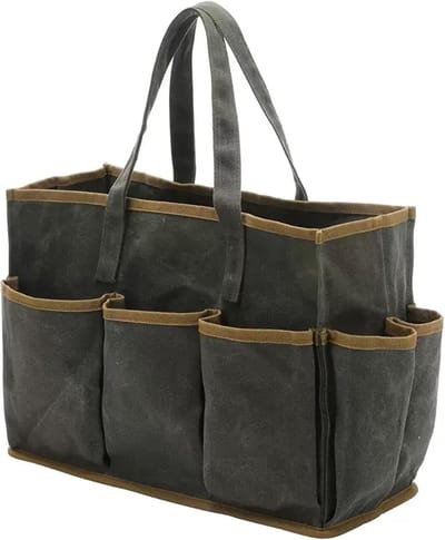 VHV Luxe Tuingereedschapstas - Tool Organizer - 16oz Waxed Canvas - Met 10 Opbergvakken - 36x14x26.5cm - Groen