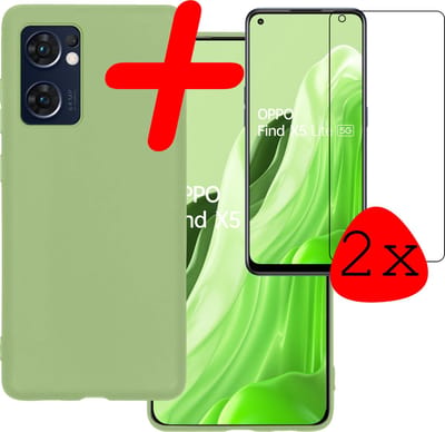 Hoesje Met 2x Screenprotector - Geschikt voor OPPO Find X5 Lite - Sterk & Shockproof - Back Cover - Siliconen Case - Telefoon Hoes - Groen
