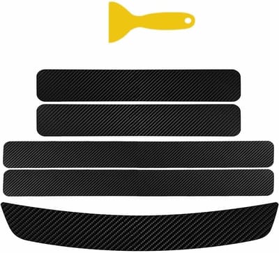Zes Stuks Auto Dorpel Bescherming, Dorpel Strips en Stickers van Koolstofvezel, Ideaal voor het Voorkomen van Krassen op Auto Dorpels en Randen (Zwart)