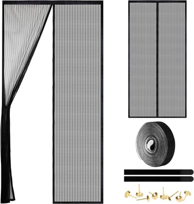 Magnetische Deurhor - Zelfsluitend - Zwaar Uitgevoerd - Handvrij Gaasscherm - Houdt Insecten Buiten & Laat Wind Door - Huisdier en Kindvriendelijk - Zwart - Geschikt voor Deurafmeting - 100*210cm
