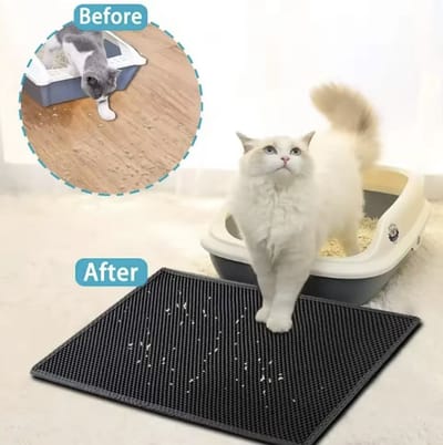 CHPN - Uitloopmat voor Kattenbak - Kattenbakmat - Mat voor de kattenbak - Anti-slip - Wasbaar - Zwart - 60/45CM - Vangt kattenbak grind op - Huisdieren