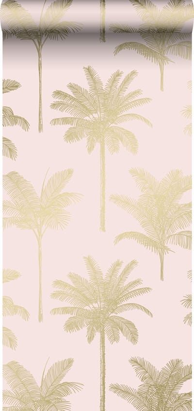 ESTAhome behang palmbomen zacht roze en goud - 53 cm x 10.05 m - 139164