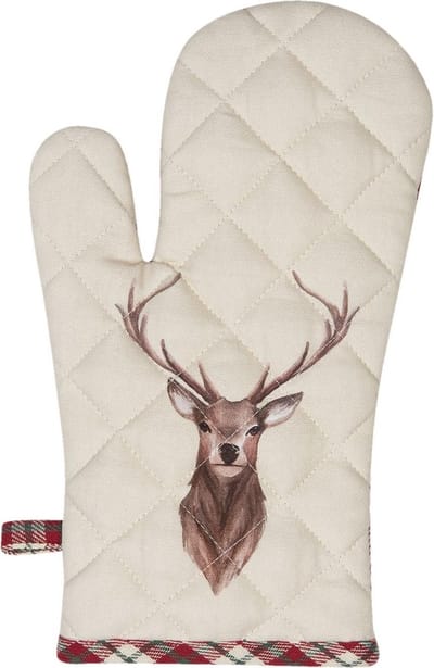 Clayre & Eef Ovenwant 18x30 cm Beige Rood Katoen Hert