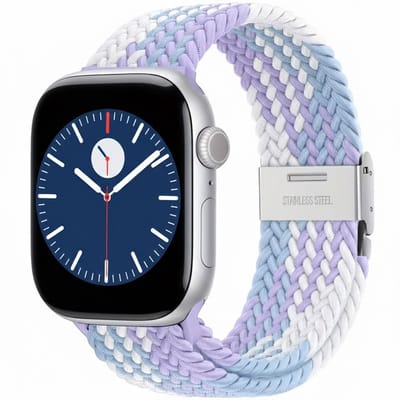 Gemengde kleur nylon horlogebandje geschikt voor Apple Watch dames en heren 38 mm / 40 mm / 41 mm / 42 mm (serie 10 / 11), elastisch gevlochten smartwatch bandje zonder gesp, pastel multicolor stretch vervangend horloge bandje
