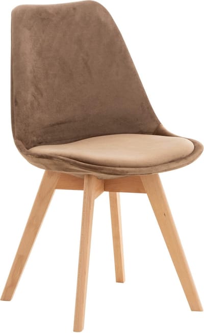 CLP Linares Eetkamerstoel - Design Keukenstoel - Scandinavisch Kuipstoel - Houten Poten Fluweel/bruin