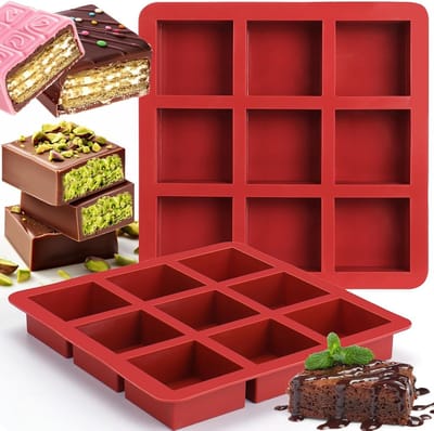 Diepe Siliconen Chocolade Mal voor Mini Brownies, Bonbons en Cheesecakes - Set van 2 Stuks met 9 Wells