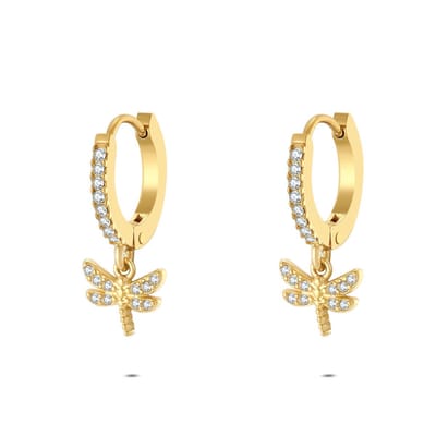 Twice As Nice Oorbel in edelstaal, libelle met zirkonia Goudkleurig