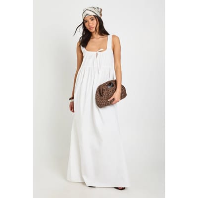boohoo Dames Maxi Smock Jurk Met Strikdetail Vooraan | White | Maat: 8