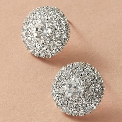 Bruiloft Accessoires, Nieuwe Mode Klauwketting Strass Ronde Oorbellen Dames Eenvoudig en Veelzijdig Temperament Stijl Zirconia Oorbellen zilver