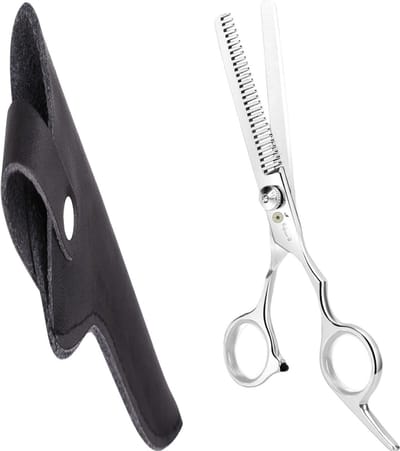 Professor Q – Professionele Effileerschaar – Wit – Premium RVS Uitdunschaar – Voor Kapper & Thuisgebruik – Inclusief Luxe Lederen Etui – 16,5 cm – Zwart