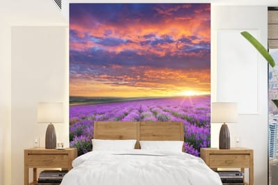Behang - Fotobehang Lavendel - Wolken - Lente - Breedte 205 cm x hoogte 280 cm