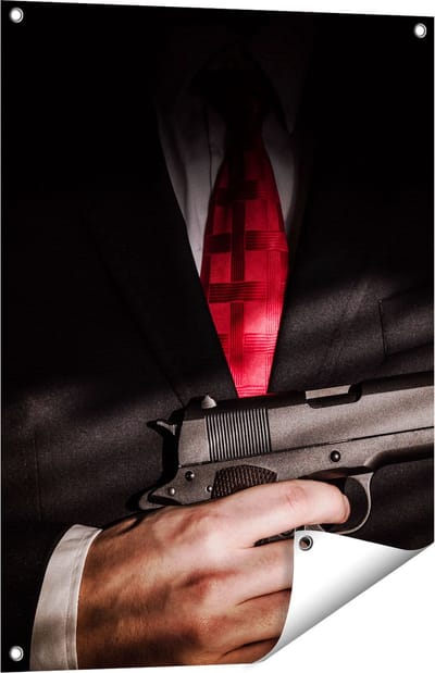 Gards Tuinposter Man van de Maffia met een Pistool Vast - 60x80 cm - Tuindoek - Tuindecoratie - Wanddecoratie buiten - Tuinschilderij