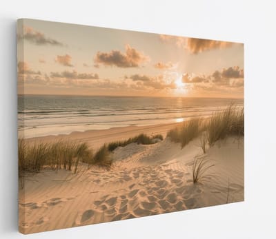 Saammp - Canvas Schilderij - Golden Hour op het Strand - Duinen - 45x30 - Foto op canvas - Wanddecoratie - muurdecoratie Woonkamer - Slaapkamer decoratie - Canvas Print