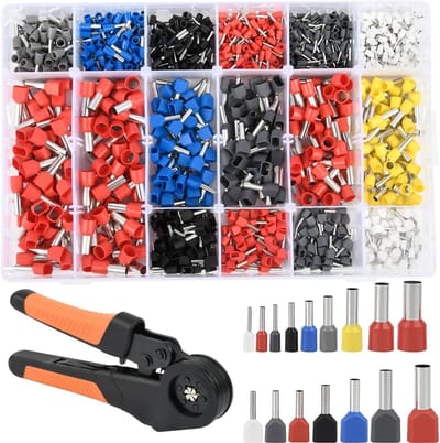 Professionele Crimping Pliers voor Kabels, 0.08-16 mm², Inclusief 950 Enkele en 350 Dubbele Draadklemmen, Ideaal voor Elektrische Verbindingen en Crimpwerkzaamheden