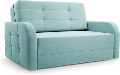 Porto 120 - Slaapbank - Compact en Multifunctioneel - 141 x 100 x 90 cm - Eenvoudig Uitklapbaar & Decoratieve Stiksels - Lichtblauw (BRAGI 80)