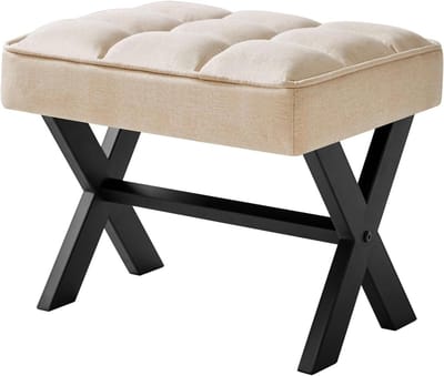 Kleine voetensteun van 305 cm vierkant linnen voetenbank met metalen X-poot - Multifunctioneel als bijzettafel, opstapkruk voor woonkamer, slaapkamer, entree, kantoor