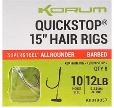 Korum Big Fish Supersteel Allrounder Quickstop 15” Hair Rigs Barbed (8pcs) - Maat : haak 8 - 0.30mm