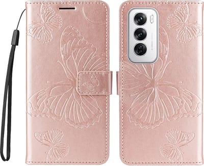 Coverup Hoesje - Geschikt voor OPPO Reno12 Hoesje - Coverup Vlinders Book Case - Rose Gold