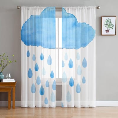 Cartoon Wolken en Sterren Transparant Gordijn voor Woonkamer Slaapkamer Ruimte Voile Gordijn Keukenruimte Raamopening Tule Gordijnen Huis Essentieel 1 PCS W100XH250cm&Grommet Top