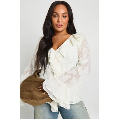 boohoo Dames Plus ruche burnout blouse | Ivoor | Maat: 44