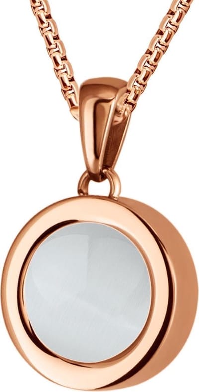 Quiges 12mm Mini Munt Hanger Rosékleurig RVS Glans met Cat's Eye Beige Munt en Box Ketting Ankerketting 42-46cm