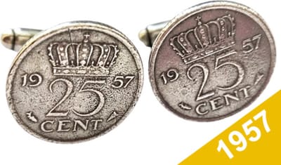 Manchetknopen Kwartje 1957 Verzilverd - Uniek en Stijlvol Sieraad met Jaartal - Cadeau Geboortejaar - Alle Jaartallen Beschikbaar - Doorsnede 1,8 cm