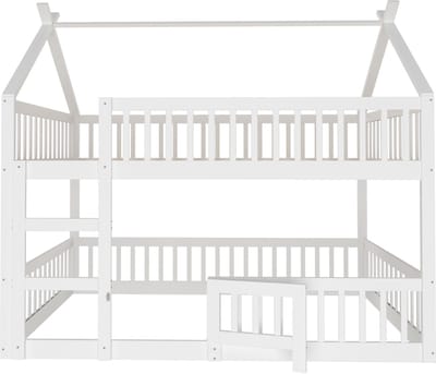 Kinderbed - stapelbed 140x200 cm - hoogslaper - met trap - loft design - massief hout - wit - zonder matras