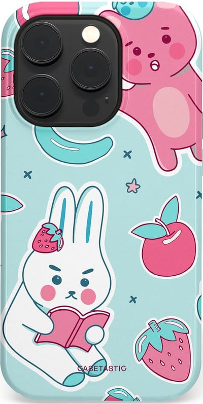 Casetastic hoesje geschikt voor Apple iPhone 14 Pro - MagSafe - Dubbellaagse bescherming - Fruitige vriendjes - Fashion Case - Mintgroen Lichtgrijs Lichtroze Wit