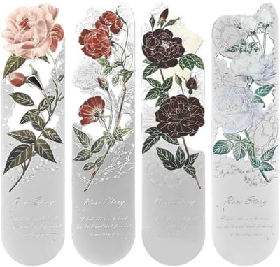 Dailygoods - Rose Flower Boekenleggers, Set van 4, Vintage meerkleurige paginamarkers voor vrouwen, Cadeau voor boekenliefhebbers, leraren en studenten