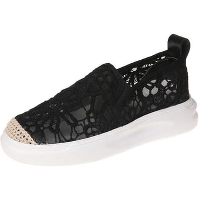 Bloem Geborduurde Kant Loafers Dames Platform Mesh Sneakers Dames Mode Slip-On Vissersschoenen 37 zwart