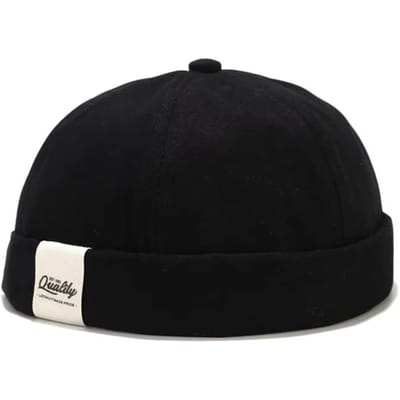 Unisex Verstelbare Docker Cap Hip Hop Effen Kleur Zon Hoed Zonder Rand Muts Outdoor black