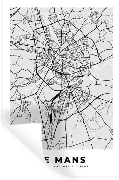 Muurstickers - Sticker Folie - Plattegrond - Le Mans - Stadskaart - Kaart - Frankrijk - 20x30 cm - Plakfolie - Muurstickers Kinderkamer - Zelfklevend Behang - Zelfklevend behangpapier - Stickerfolie