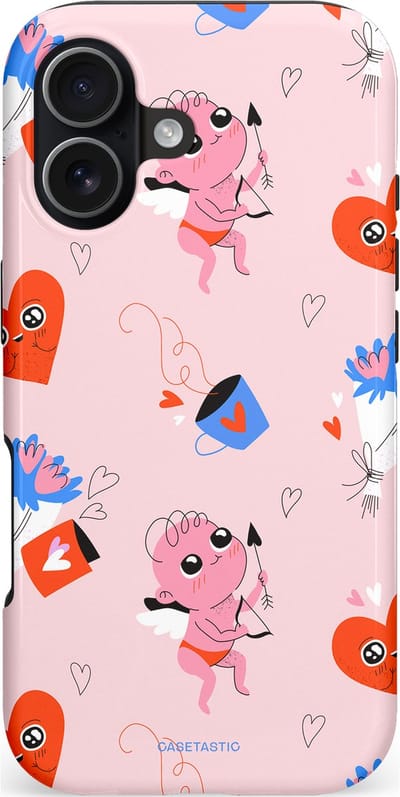 Casetastic hoesje geschikt voor Apple iPhone 17 - MagSafe - Dubbellaagse bescherming - Cupido's Keuze - Fashion Case - Lichtgrijs Lichtroze Wit Rood
