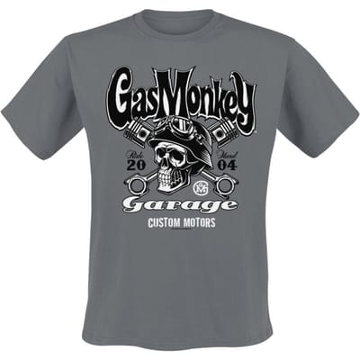 Gas Monkey Garage T-shirt - Custom Motors Skull - S tot XXL - voor Mannen - grijs